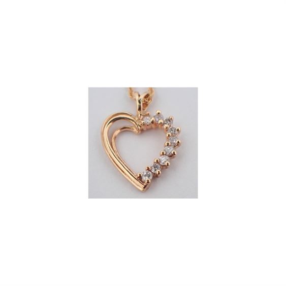 14K Yellow Gold Diamond Heart Shaped Pendant
