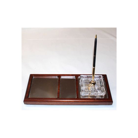 Vintage Waterford Crystal Desk Pen Set on Mirrored Wood Base, 3 Pc