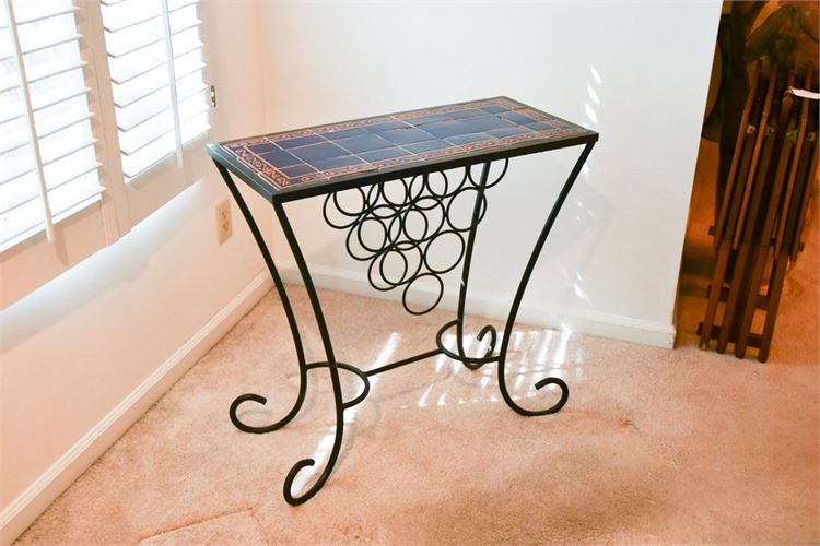 Tile Top Scrolled Metal Wine Rack Console Table