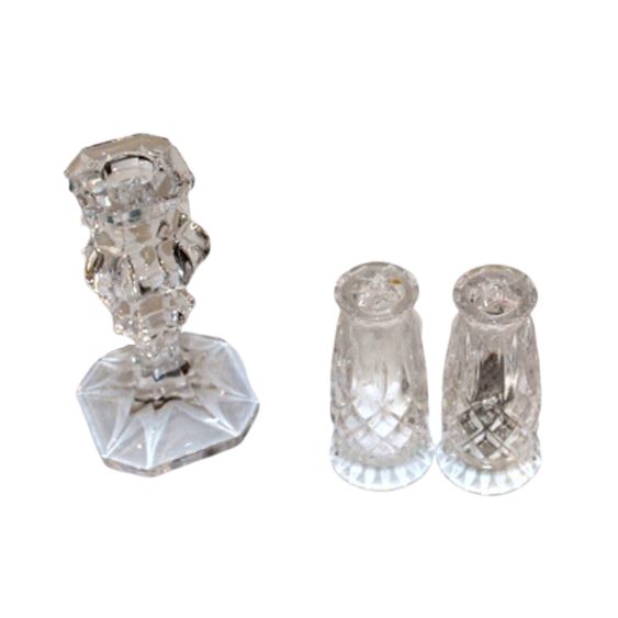 Crystal Salt Pepper Set and Candle Holder, 3 Pc