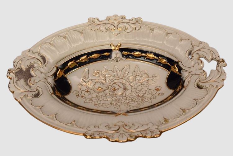 Meissen Rococo Gold and White Large Serving Dish