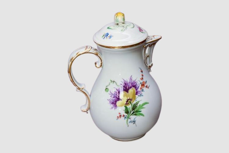 Meissen Hand Painted Floral & Gold Coffee Pot