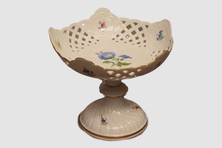 Meissen Hand Painted Reticulated Porcelain Compote