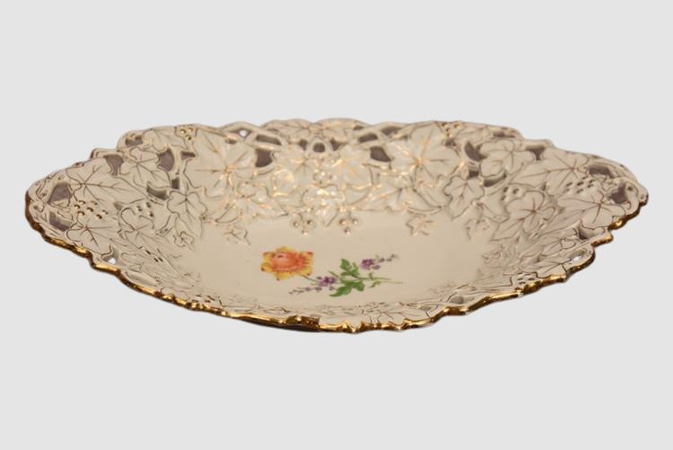 Meissen Floral Oval Reticulated Bowl