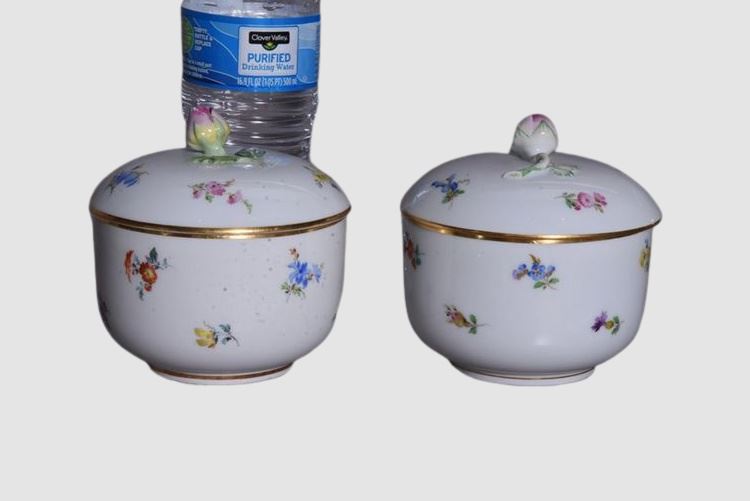 Two (2) Meissen Porcelain Sugar Bow with lid