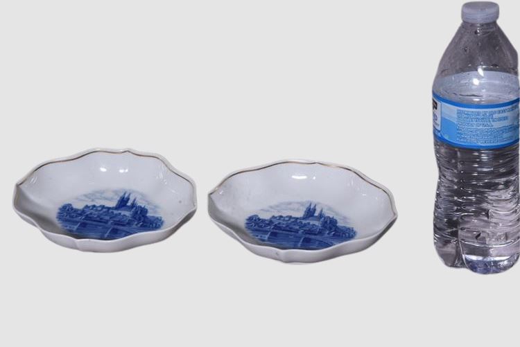 Pair Meissen Porcelain Blue and White Dresden Scenic Oval Dishes