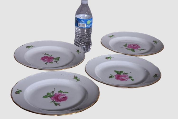 Four (4) Meissen Pink Rose Plates