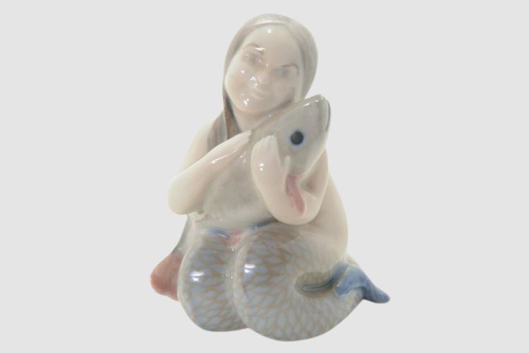 Royal Copenhagen Porcelain Figure, Little Mermaid with Fish,