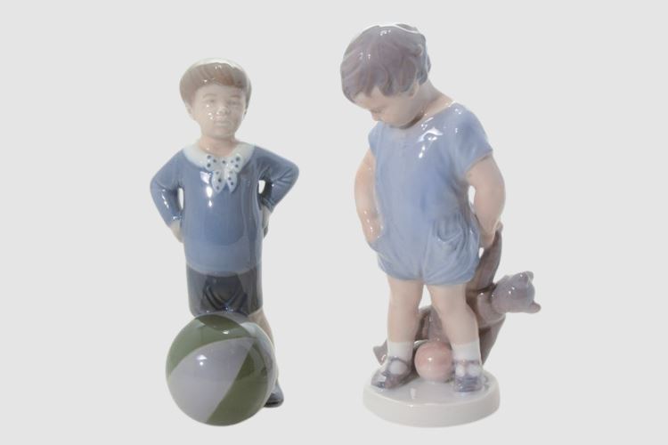 Royal Copenhagen 3468 Boy W/ Teddy Bear & Ball / Royal Copenhagen Boy with Ball