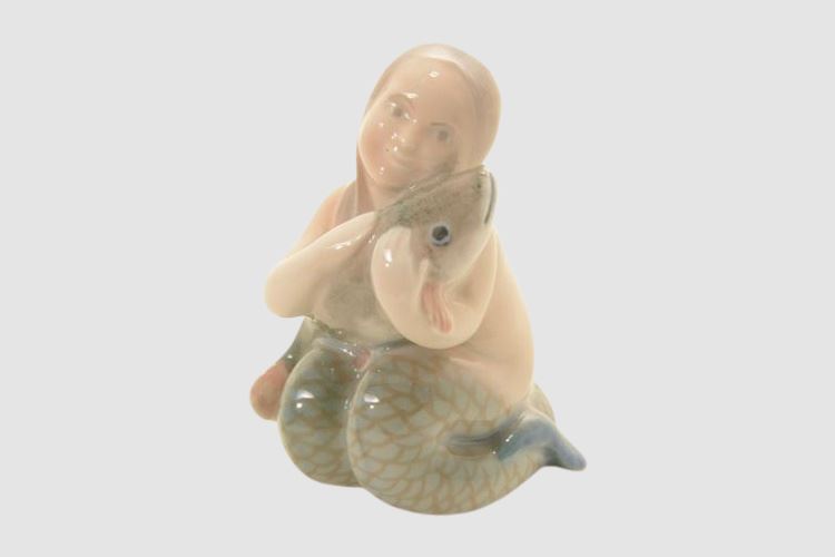 Royal Copenhagen Porcelain Figure, Little Mermaid with Fish, Model