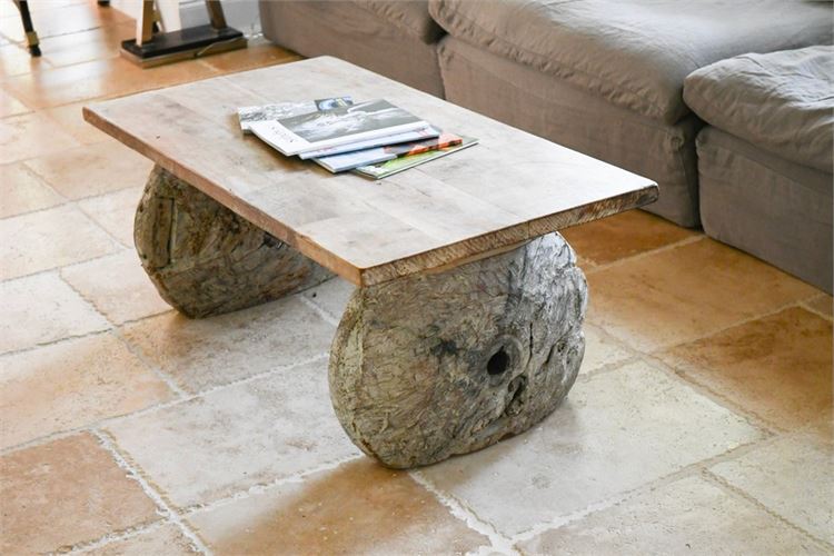 Rustic Stone and Wood Coffee Table