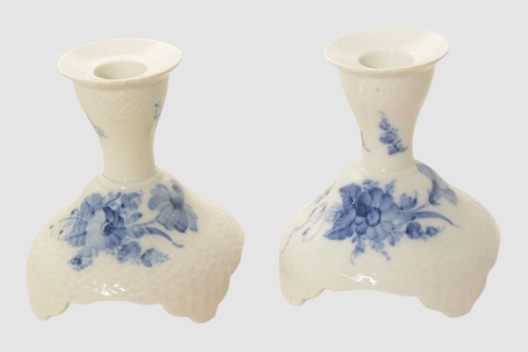 Pair of Royal Copenhagen Blue Flowers Candlesticks