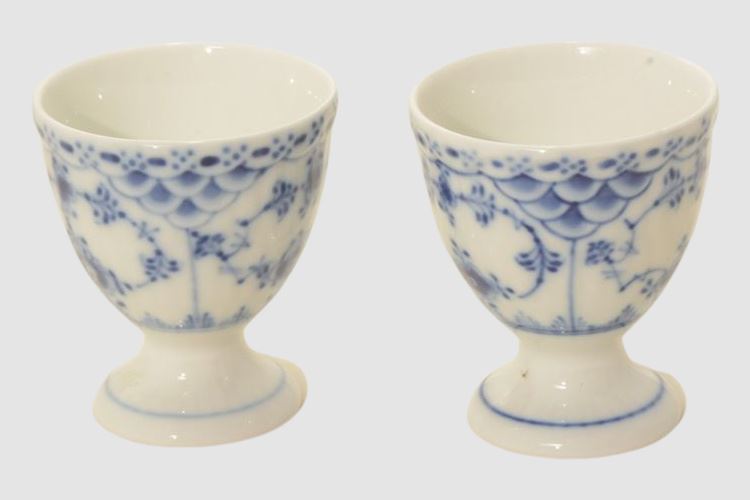 Pair Royal Copenhagen Blue Fluted Half Lace Egg Cup