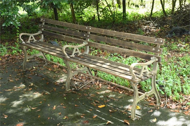 Vintage Wood and Cast-iron Outdoor Bench with A monogram