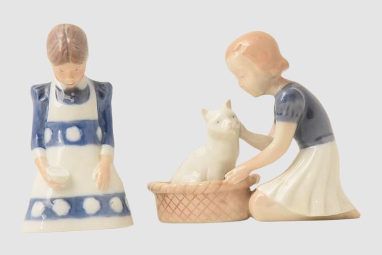 Bing and Grondahl Little Girl Petting Cat Figurine / The Magical Tea Party