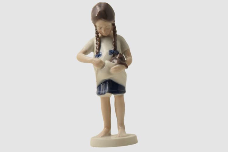 Bing and Grondahl Girl With Cat Kitten Porcelain Figurine