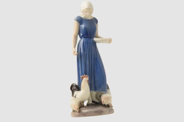 Bing & Grondahl Porcelain Figurine Woman Feeding the Chickens