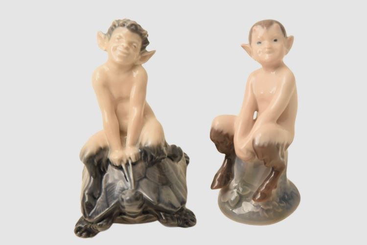 Royal Copenhagen Figurine of Faun on Turtle / "Faun Sitting On A Stump"