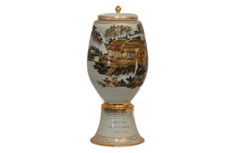 Large Porcelain Asian Urn on Stand