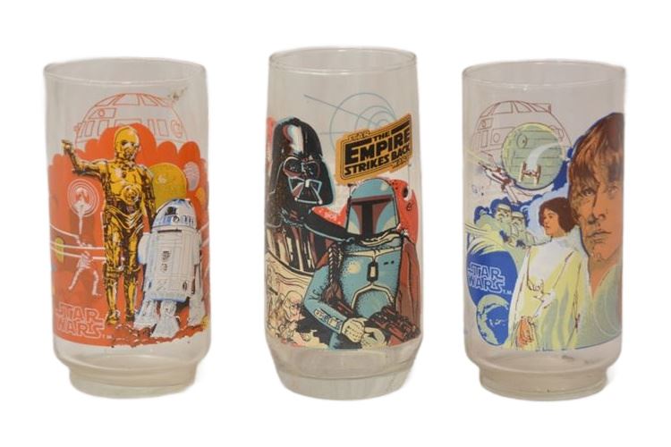 Three (3) Vintage Coca Cola Burger King Star Wars Glasses