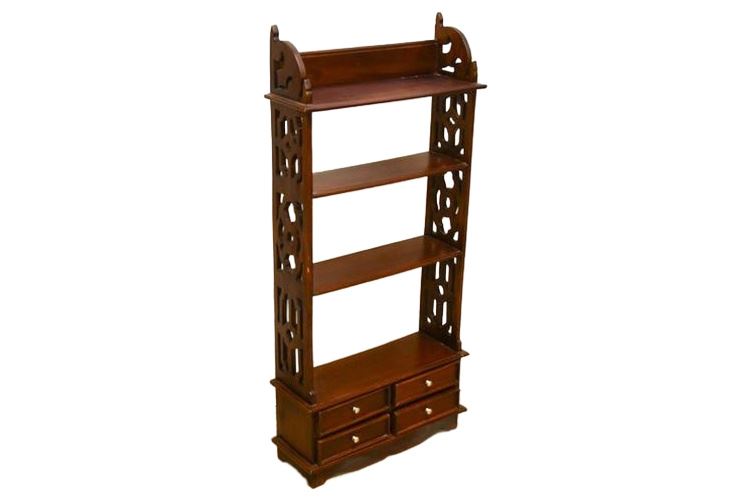 Mahogany 4-Drawer Open Wall Bookcase With Drawers