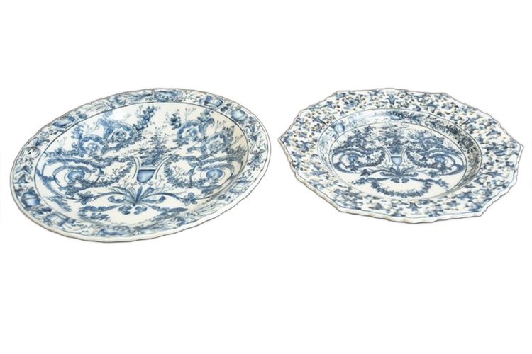 Two (2) Blue and White Plates