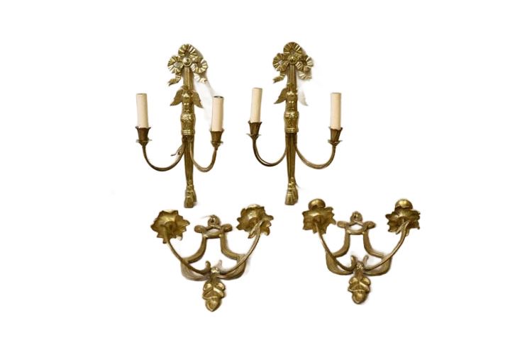 Two (2) Pair Of Vintage Brass Wall Sconces