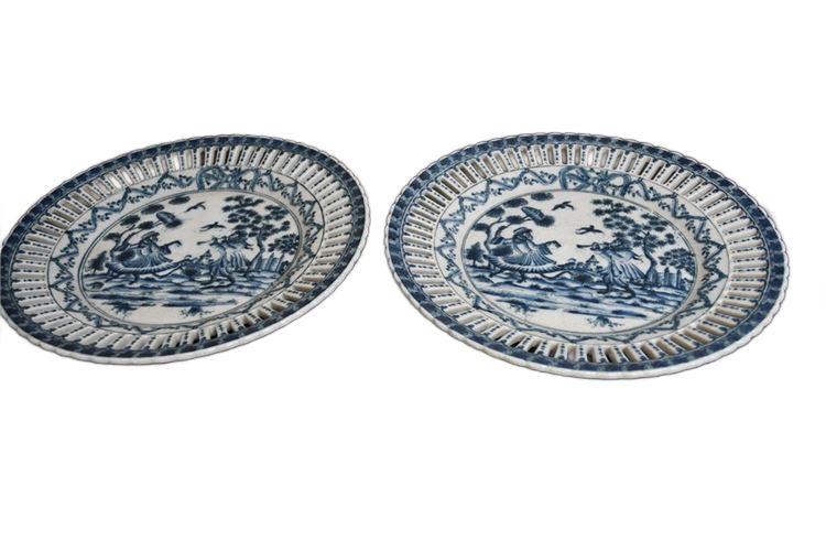 Pair Blue and White Castillian Plates