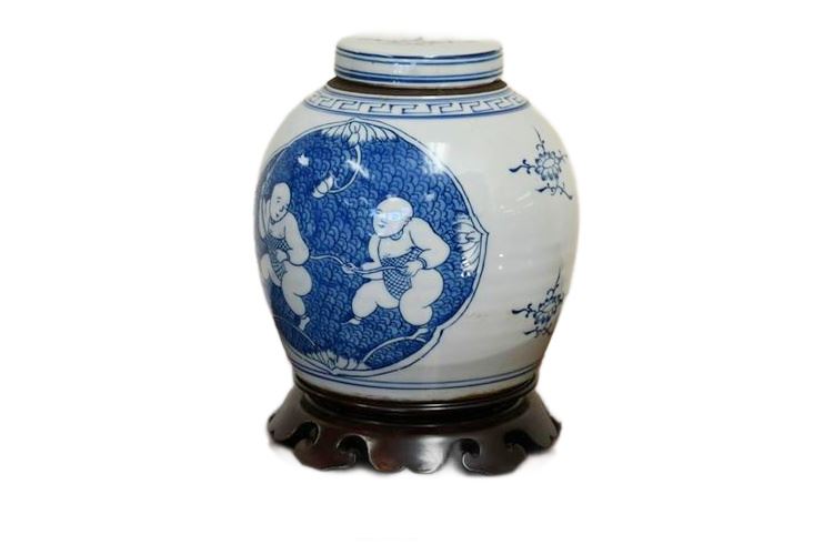 Asian Lidded Jar On Stand