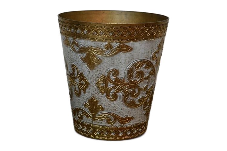 Vintage Gold and White Florentine Wastebasket