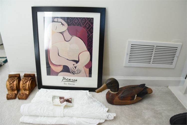 Framed Picasso Print and Decorative Objects