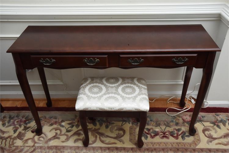 Queen Anne Style Console Table and Upholstered Stool
