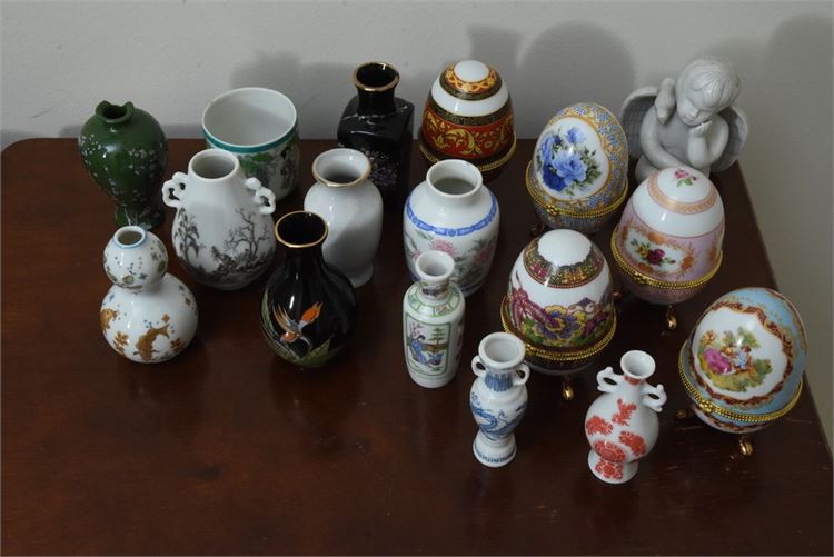 Group Miniature Vases and Porcelain Eggs