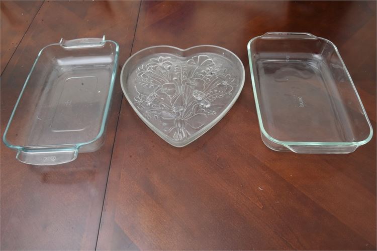 Heart Shaped Tray and Two (2) Glass Baking Dishes