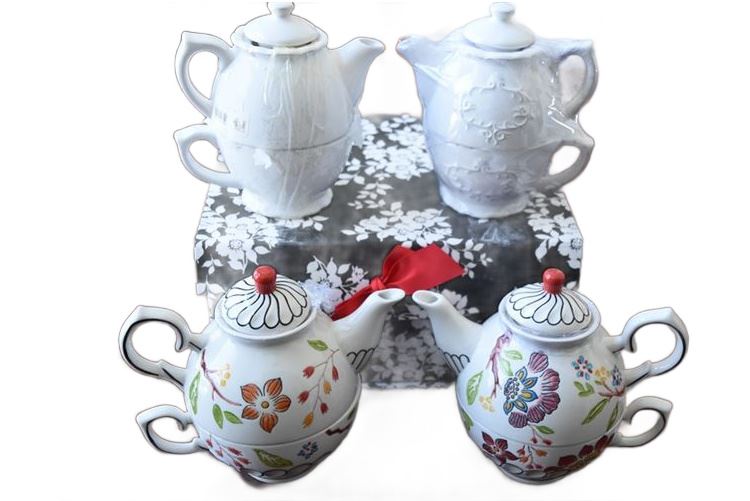 Group Patterned Teapots and Teacups