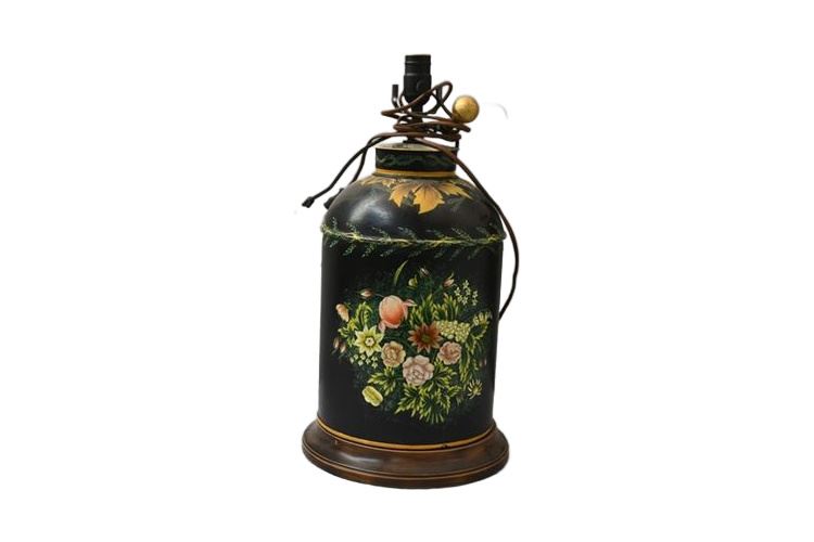 Vintage Paint Decorated Tea Canister Lamp