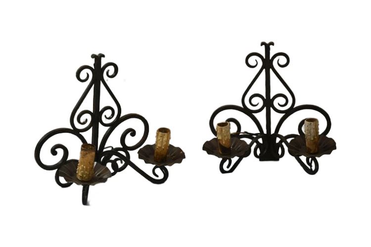 Pair Scrolled Wrought Iron Wall Sconce