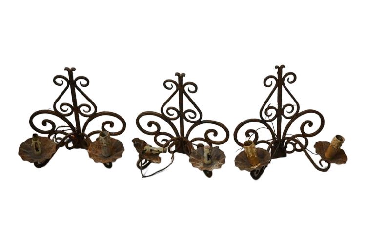 Three (3) Scrolled Metal Wall Sconces
