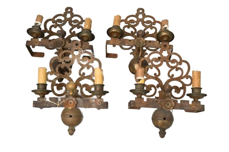 Four (4) Antique Wrought Iron Wall Sconces