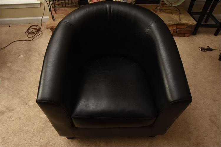 Black Leather Round Back Armchair