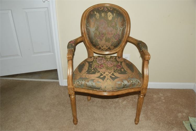 Gilt and Upholstered Round Back Open Armchair