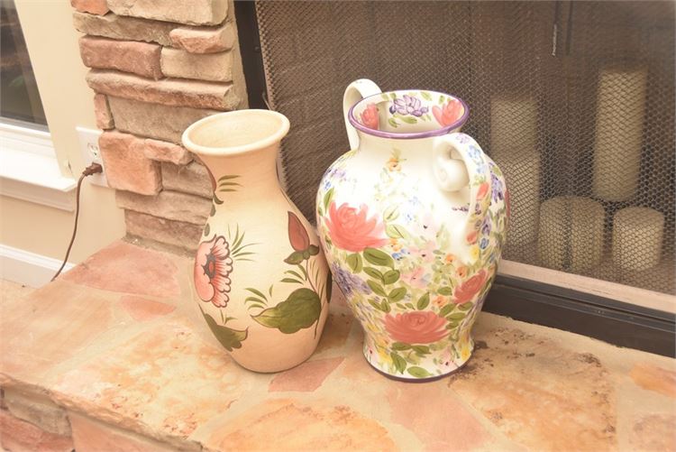 Two (2) Painted Floral Patterned Vases