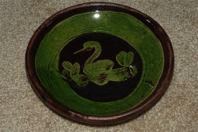 Vintage Patamban Michoacan Green Swan Bowl