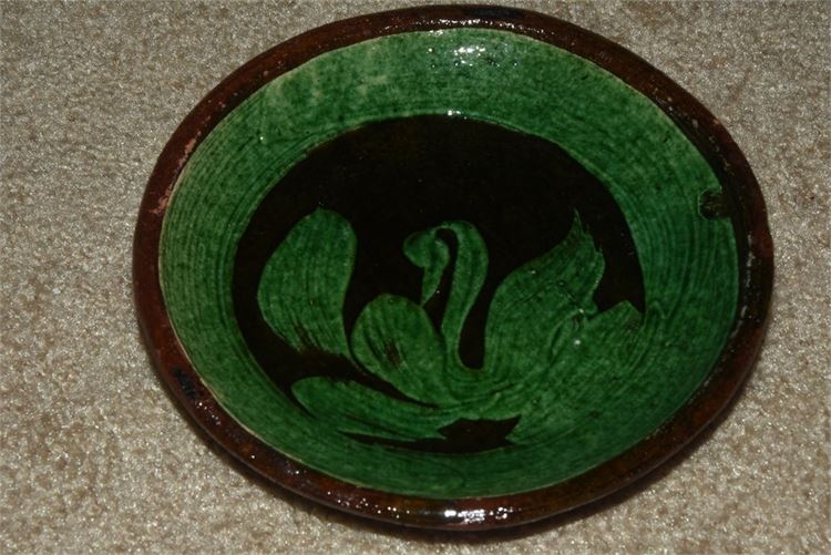 Vintage Patamban Michoacan Green Swan Bowl