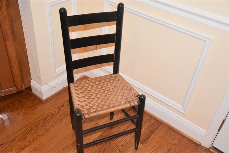 Black Painted Ladder Back Chair With Woven Seat