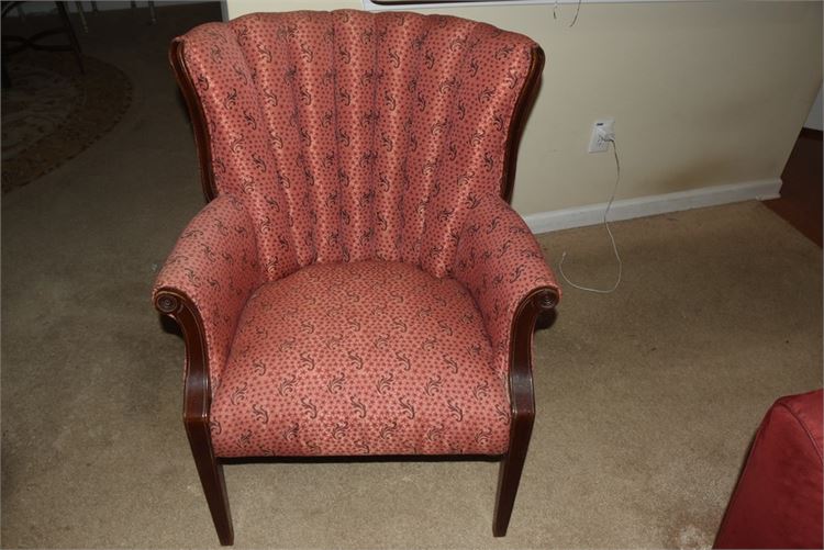 Vintage Upholstered Scalloped Back Armchair