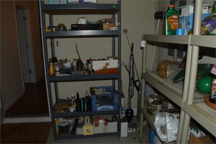 Metal Shelf and Contents