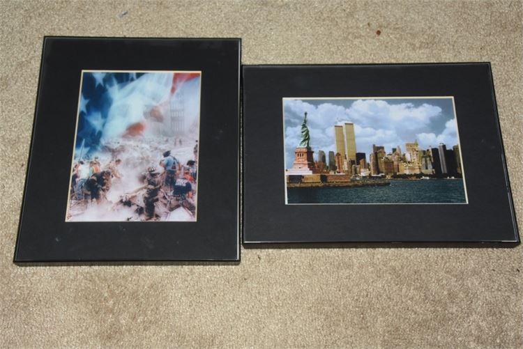 Two (2) Framed NYC Twin Towers Photos