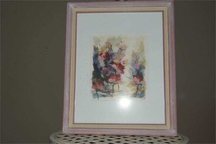 Rice Paper Art Impressionist Flower Still Life Signed Young