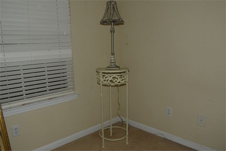 Wrought Iron Table and Lamp With Shade